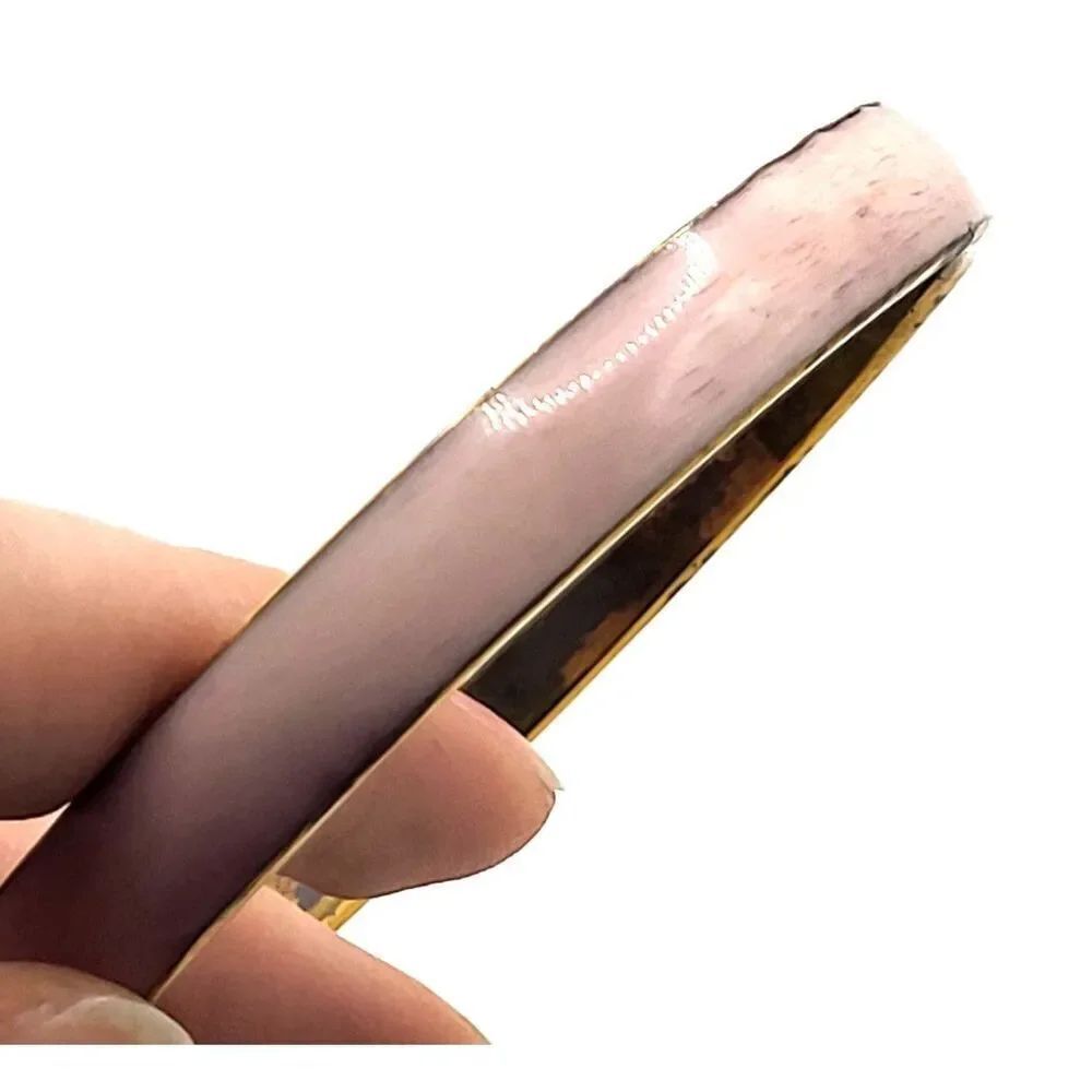 Vintage 60s Pink Enamel Brass Bangle Bracelet 2.6in